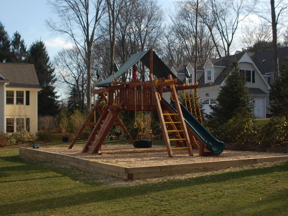 Outdoor playground with state certified playground mulch