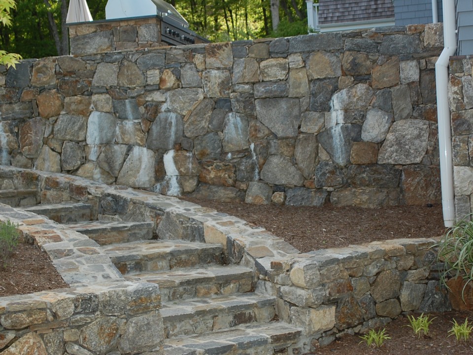 Fieldstone wall and steps