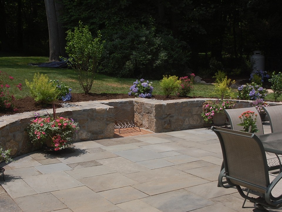 Stone wall with fireplace niche