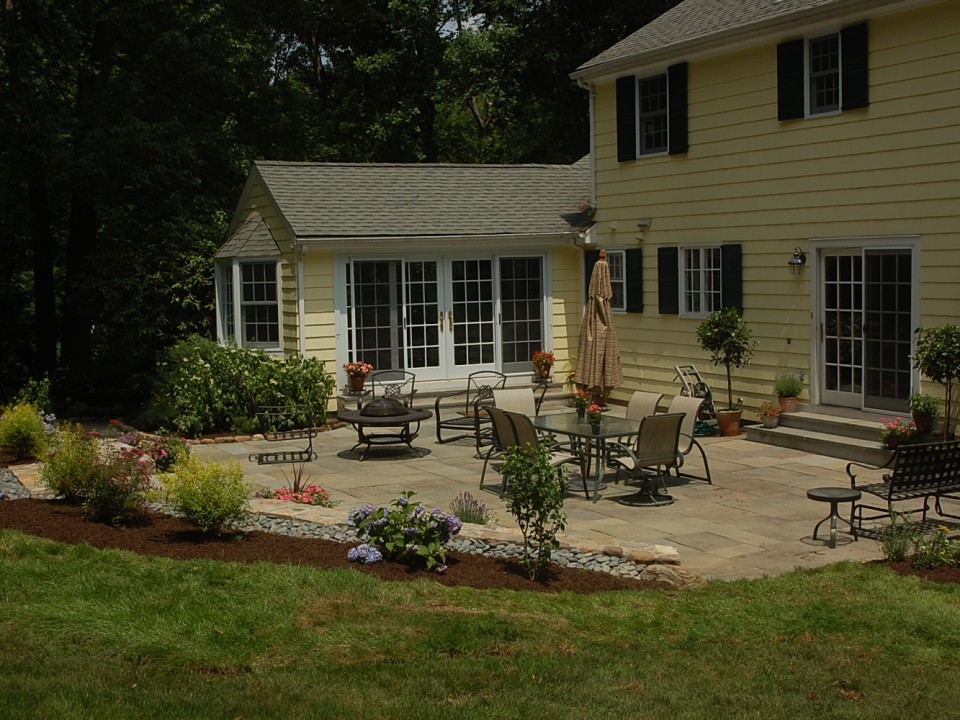 Bluestone patio set in cement