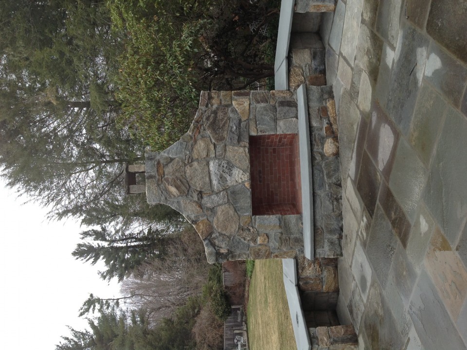 Outdoor Fireplace With Bluestone Sitting Wall